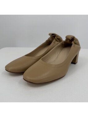Everlane Italian Leather Day Heel Light Taupe 9.5 Womens Elastic Back Block Heel